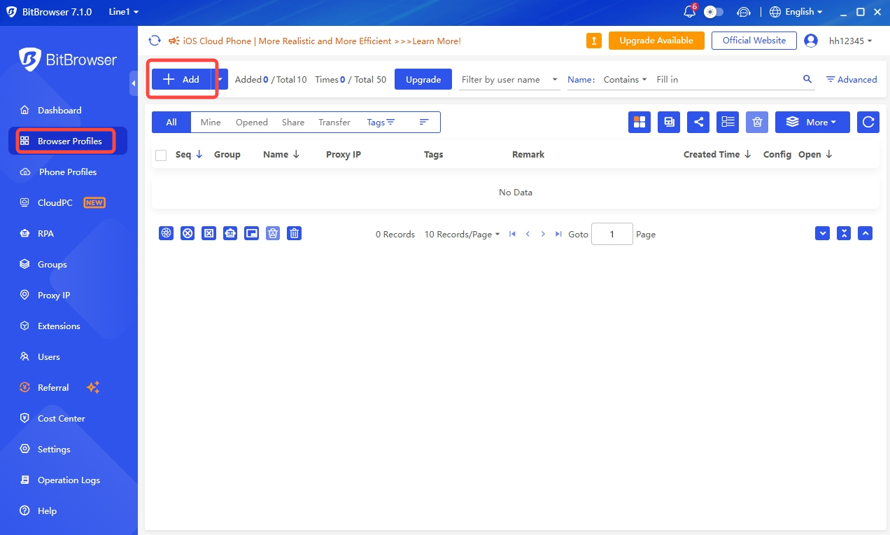 Create a browser profile in BitBrowser