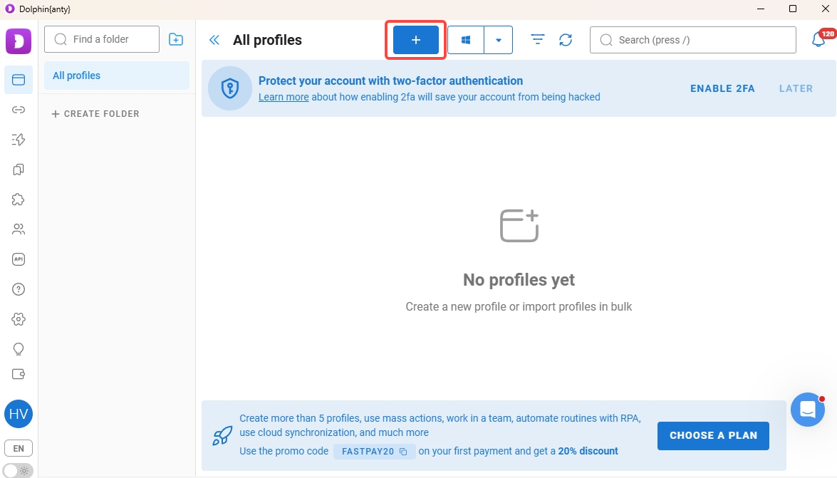 Create a new browser profile in Dolphin Anty