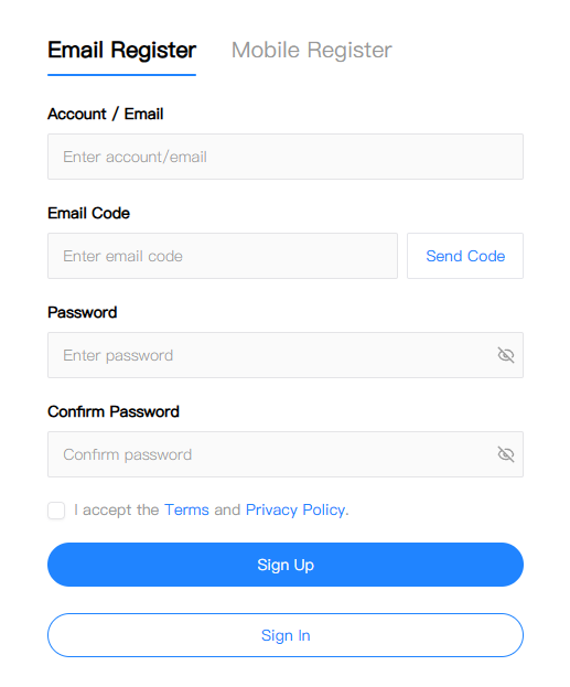 IPWeb email registration page