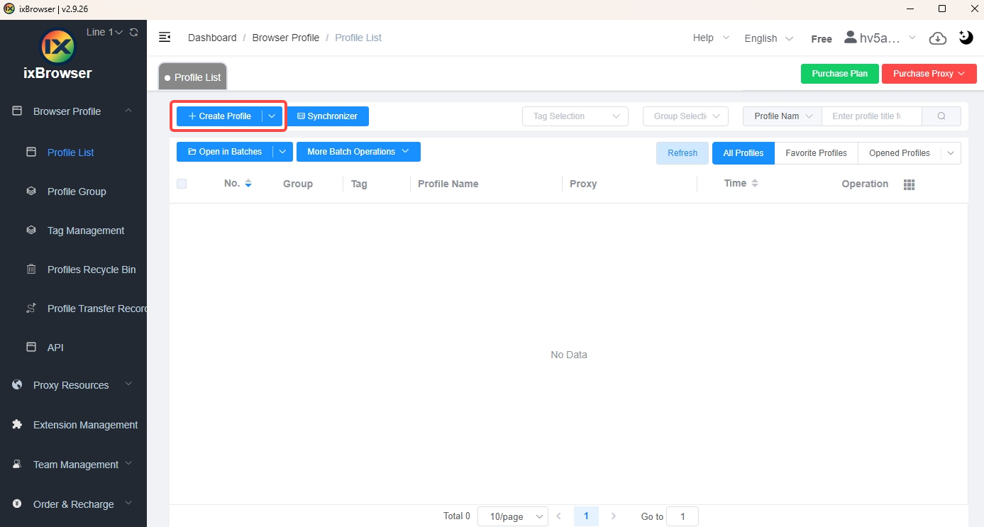 Create a browser profile in ixBrowser
