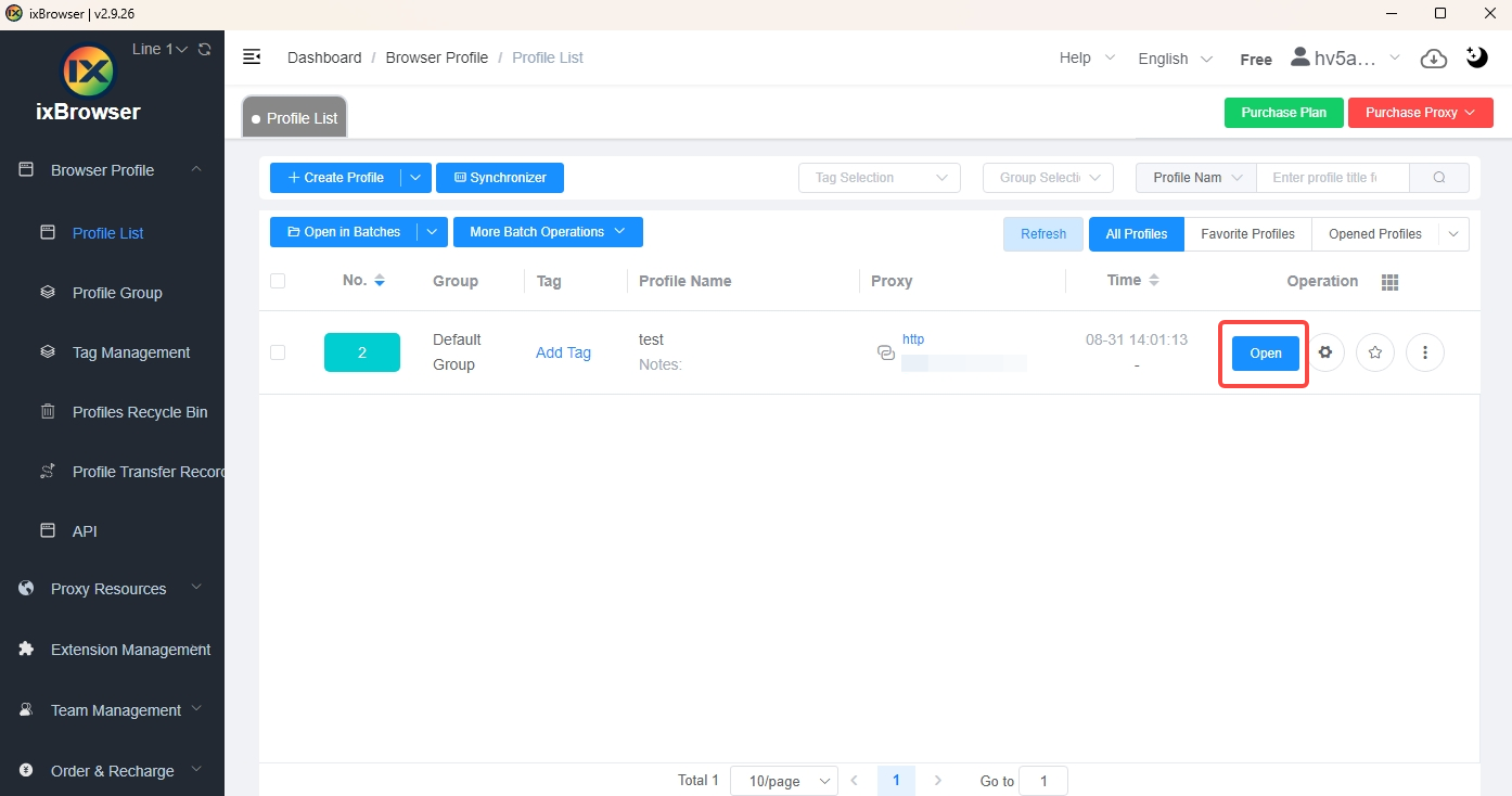 Launch the browser profile in ixBrowser