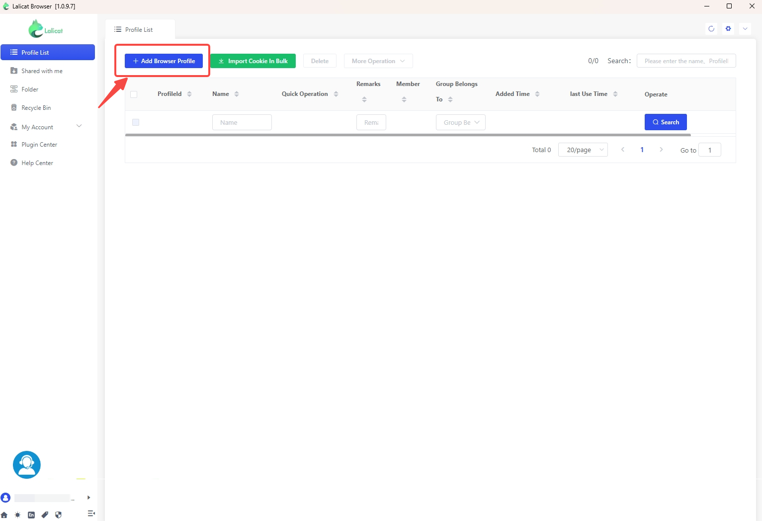 Add a browser profile in Lalicat