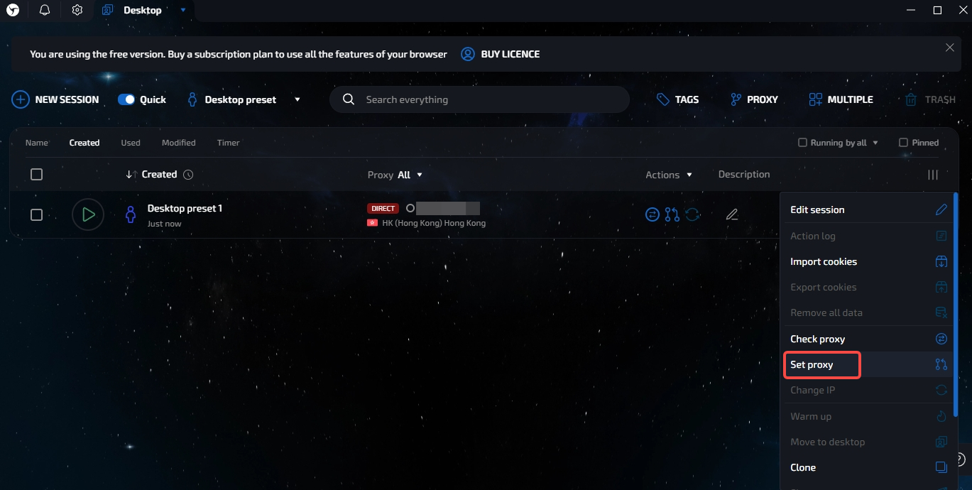 Open the proxy settings in Linken Sphere