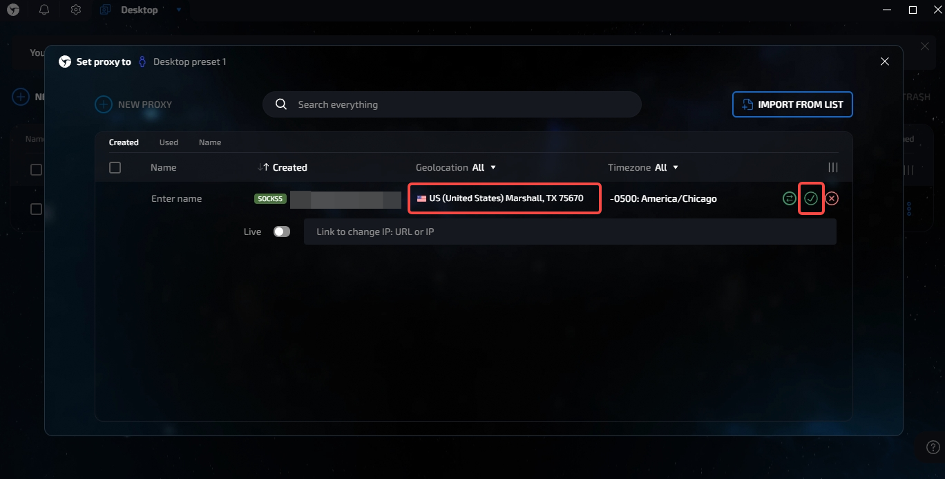 View the added proxy in Linken Sphere