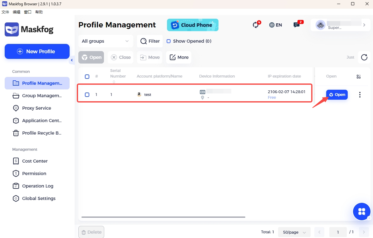 Launch the browser profile in MaskFog