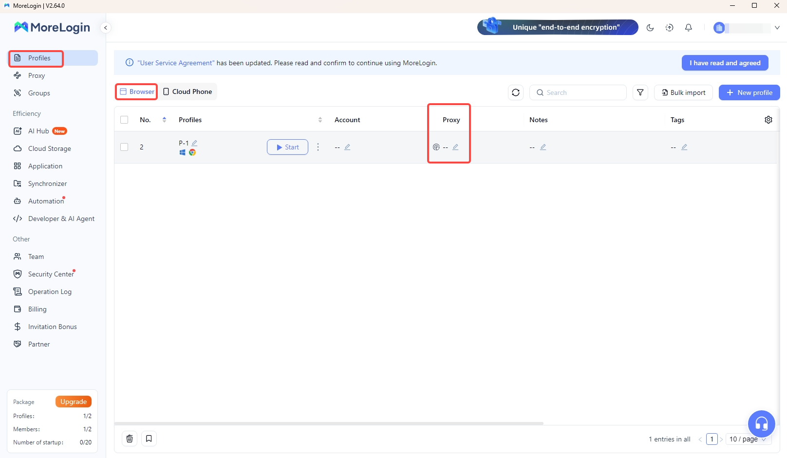 MoreLogin browser profile list