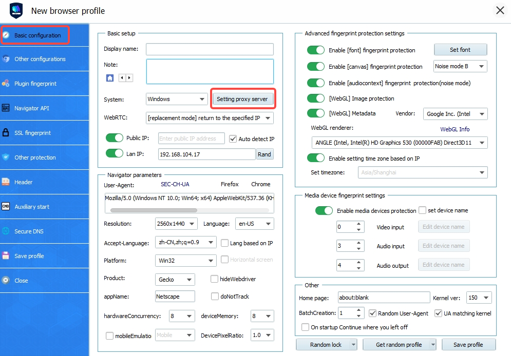 Open proxy settings in VMLogin