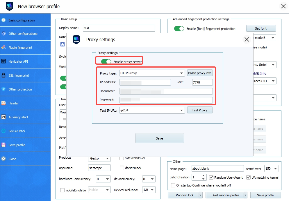 Enter IPWeb proxy details in VMLogin