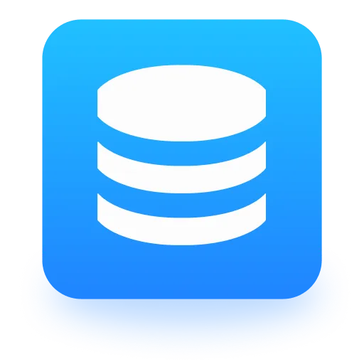 数据库或数据存储功能的蓝色渐变图标，中心有白色的多层次圆柱体图形。