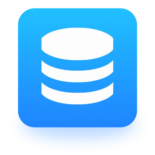 数据库或数据存储功能的蓝色渐变图标，中心有白色的多层次圆柱体图形。