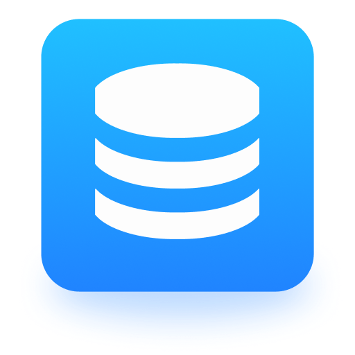数据库或数据存储功能的蓝色渐变图标，中心有白色的多层次圆柱体图形。