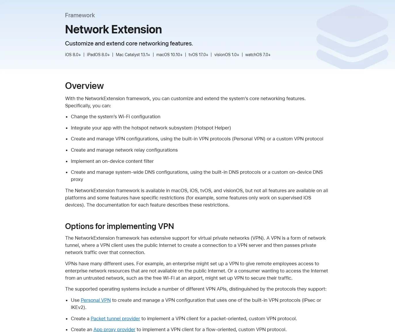 iOS Network Extension 架构示意，应用通过系统授权参与网络路径决策