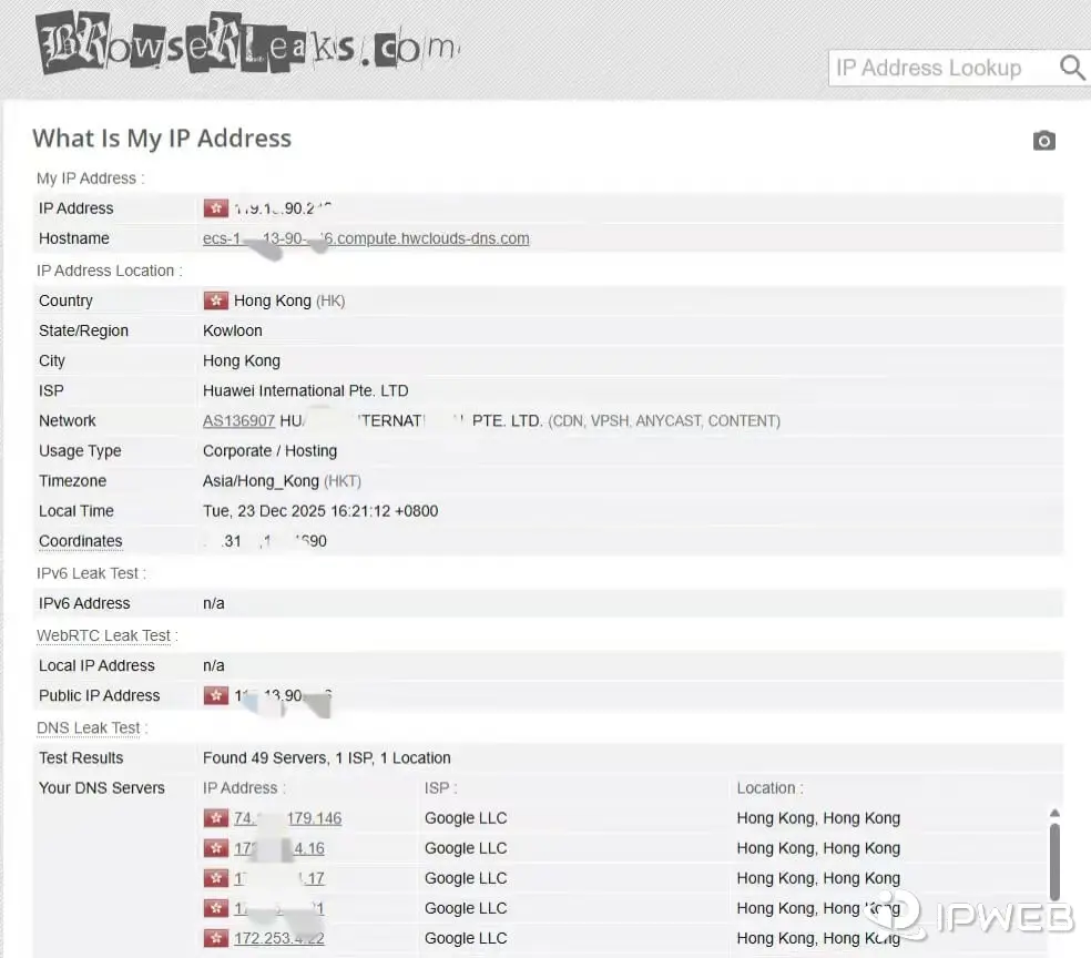BrowserLeaks 深度指纹检测报告，展示 WebRTC 泄露检测与 Canvas 指纹信息