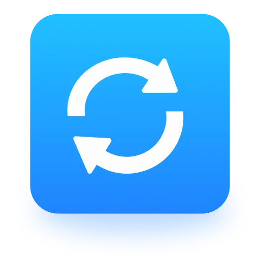 一个代表同步、刷新或更新的图标，由两个顺时针旋转的白色环形箭头组成，背景为蓝色渐变。