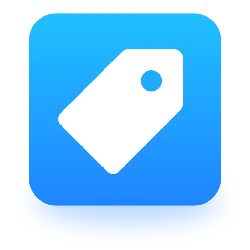 一个用于标记或分类功能的图标，白色标签图形位于蓝色渐变背景上。