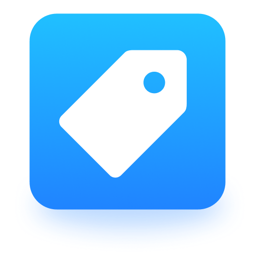 一个用于标记或分类功能的图标，白色标签图形位于蓝色渐变背景上。