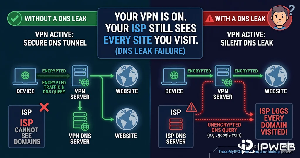 DNS泄露排查流程图包含TUN DNS劫持解析器IPv6和WebRTC检查步骤