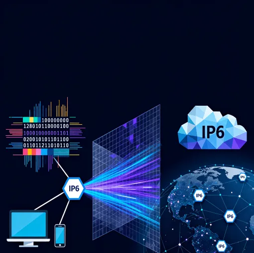 一张关于IPv6的科技感插画。
