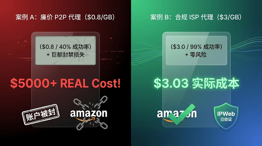 图表分析：廉价 P2P 代理与合规 ISP 代理的真实获客成本对比计算公式