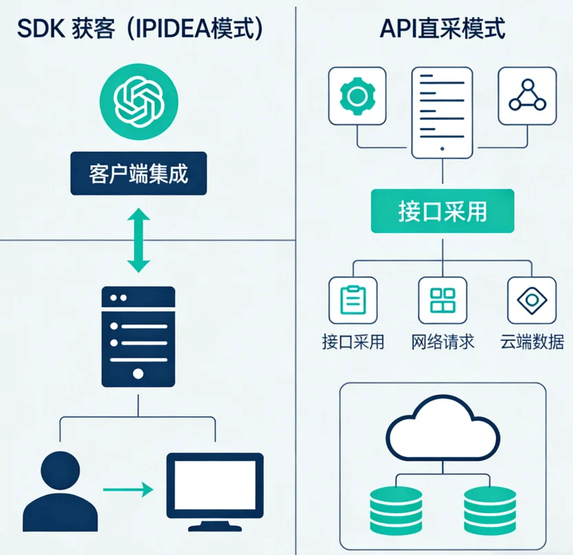 SDK 获客 (IPIDEA 模式) 与 API 直采 (IPWeb 模式) 的区别
