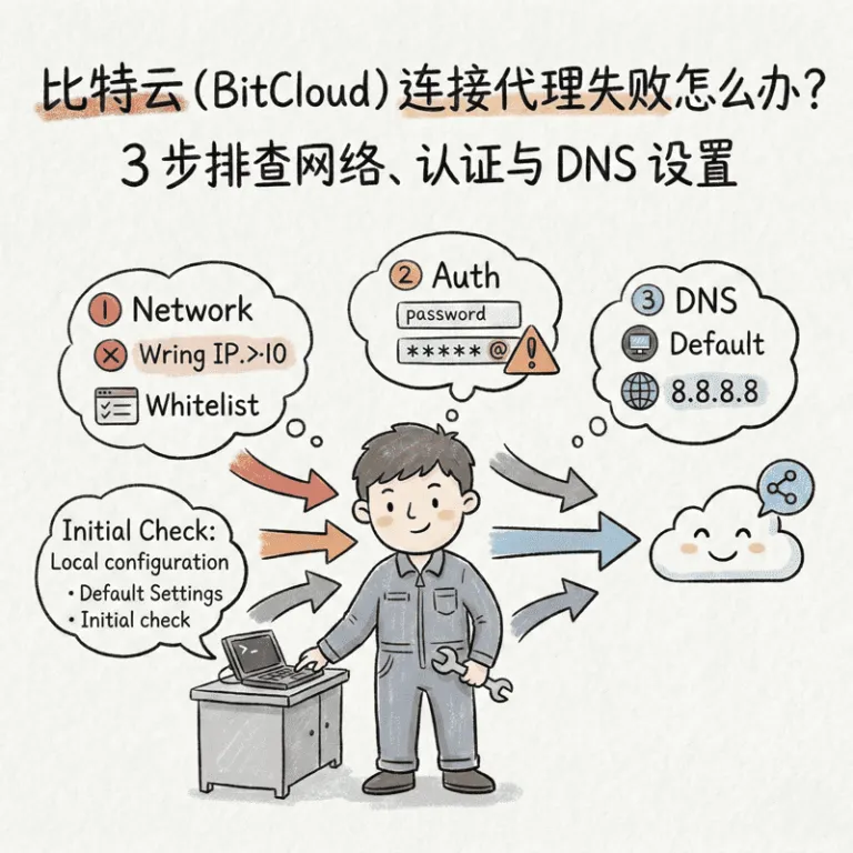 比特云(BitCloud)代理连接失败排查指南，3步解决网络、认证和DNS设置问题