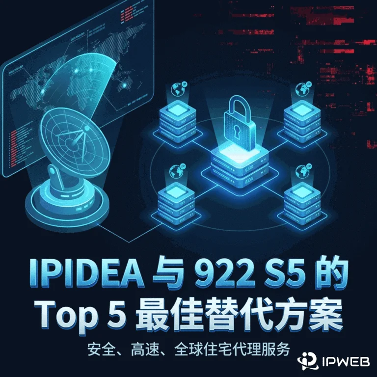 IPIDEA 与 922 S5 最佳替代方案博客封面：一张展示安全、高速全球住宅代理服务网络的高科技概念图。