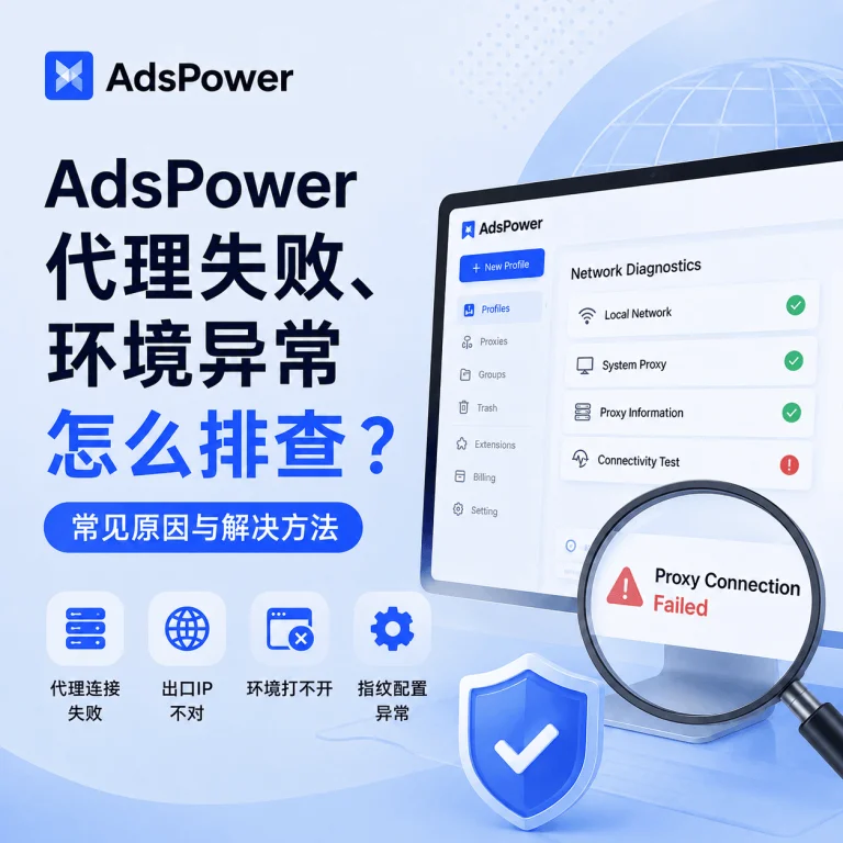 AdsPower 指纹浏览器代理失败、环境异常怎么排查？