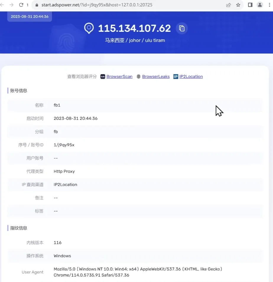 AdsPower新环境浏览器指纹唯一性检测效果