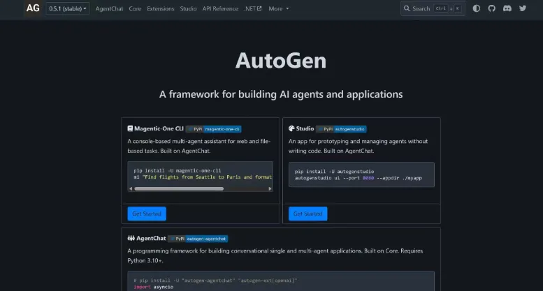 AutoGen 官网首页截图占位图