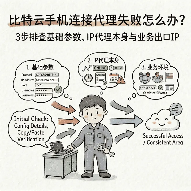 比特云手机连接代理失败怎么办？3 步排查常见问题