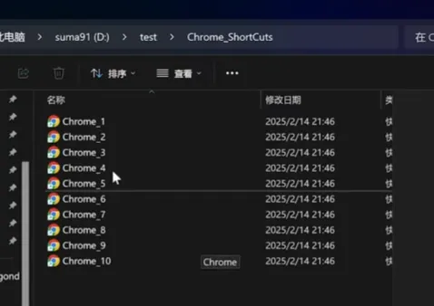 批量生成 Chrome_1 到 Chrome_10 独立快捷方式的结果