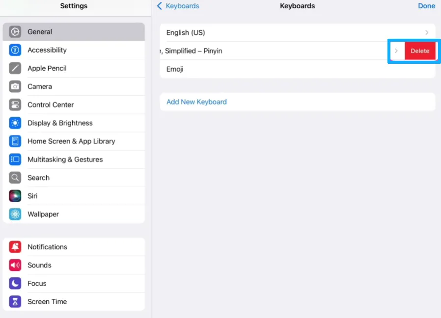 iOS键盘设置删除中文输入法