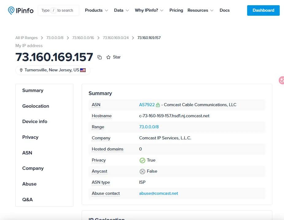 通过 IP 信息页面查看 ASN 与机房归属信息的示意图