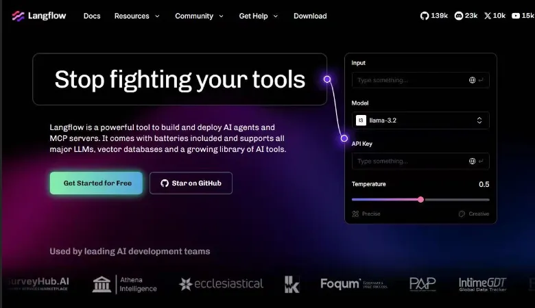 Langflow 官网首页截图占位图