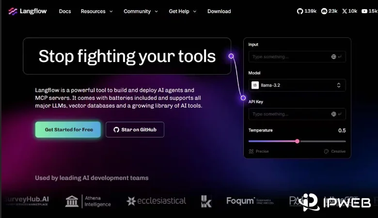Langflow 官网首页截图占位图