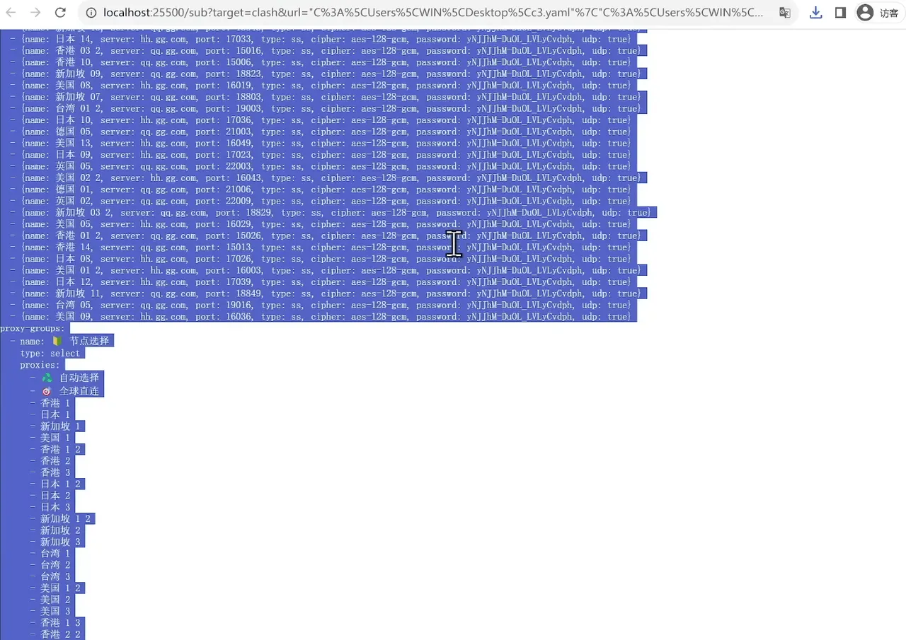 本地订阅转换工具生成合并后的Clash配置