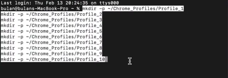 在 Mac 终端中批量创建 Chrome Profile_1 到 Profile_10 文件夹