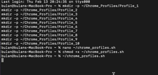 在 Mac 终端中执行 chrome_profiles.sh 启动多个独立 Chrome 实例