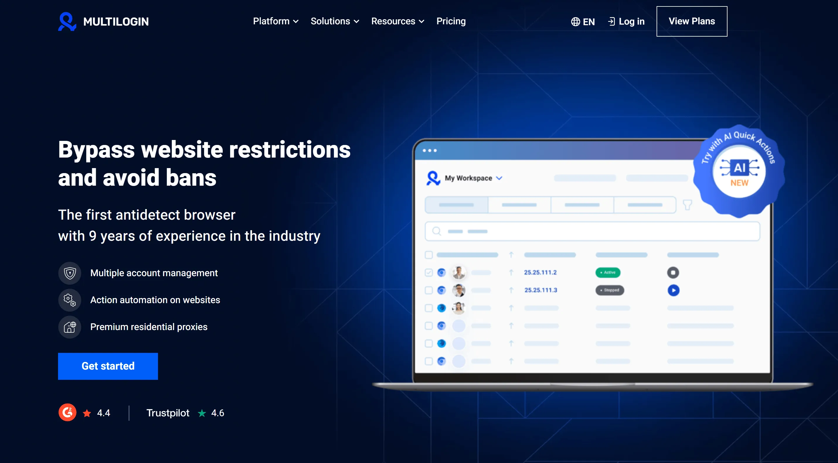 Multilogin 反检测浏览器官网与环境配置界面