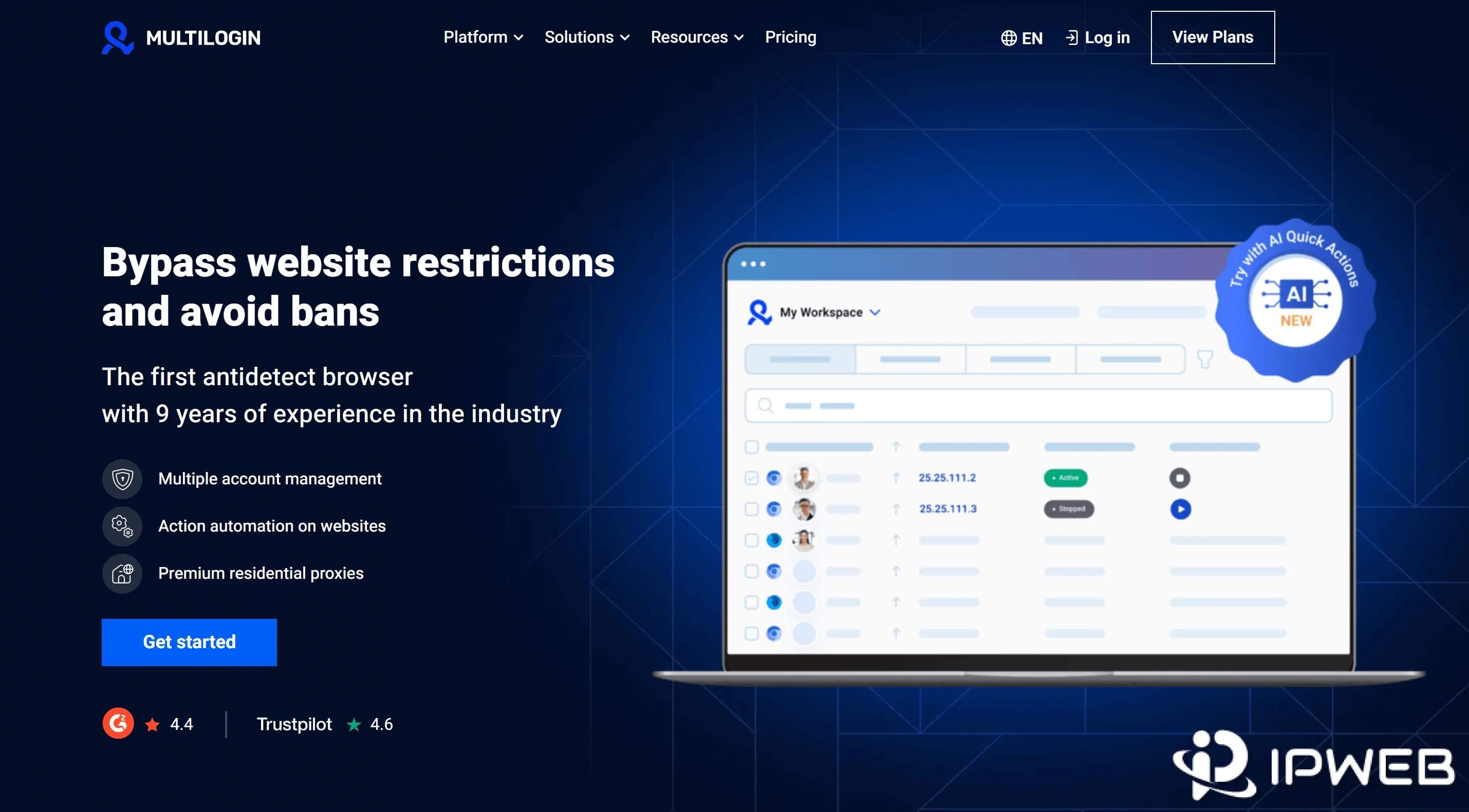 Multilogin 反检测浏览器官网与环境配置界面