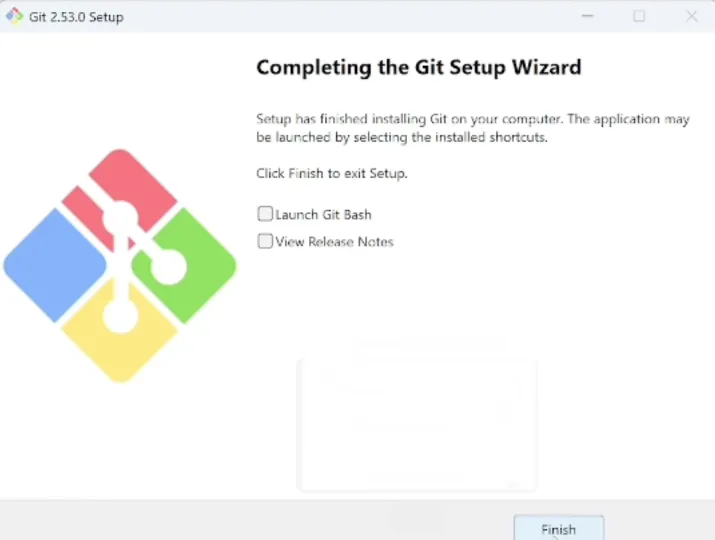 Git 安装完成后的 Windows 安装向导界面示意图