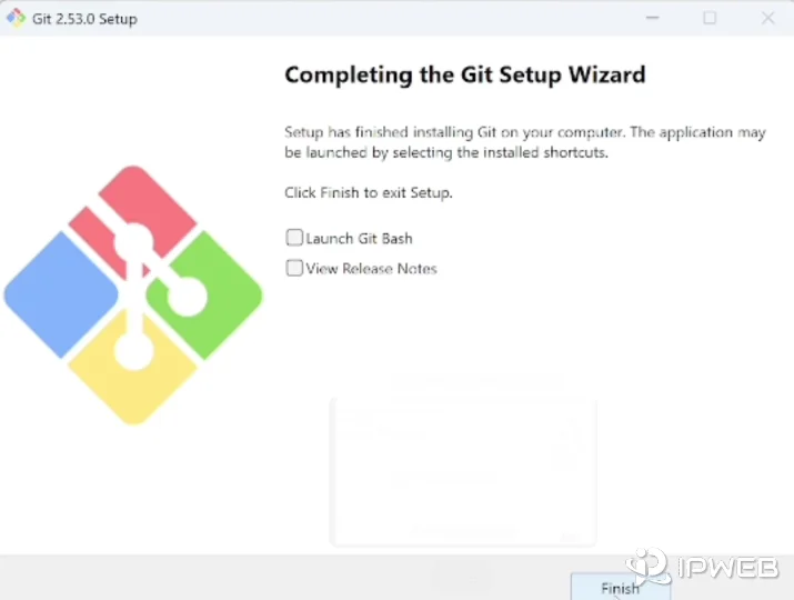 Git 安装完成后的 Windows 安装向导界面示意图