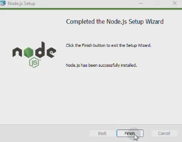 Node.js 安装完成后的 Windows 安装向导界面示意图