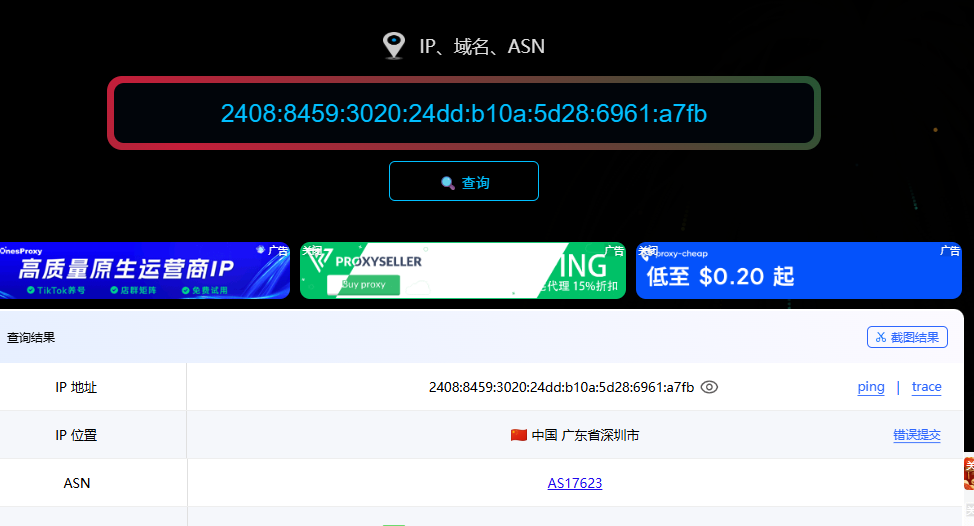未开启代理时浏览器 IP 检测结果