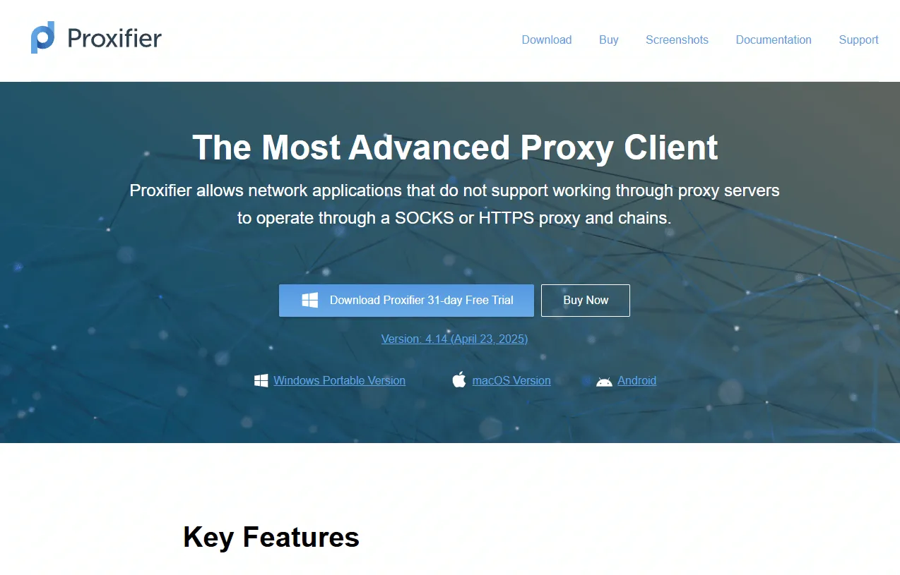 Proxifier 应用级代理控制工具官网封面示意图