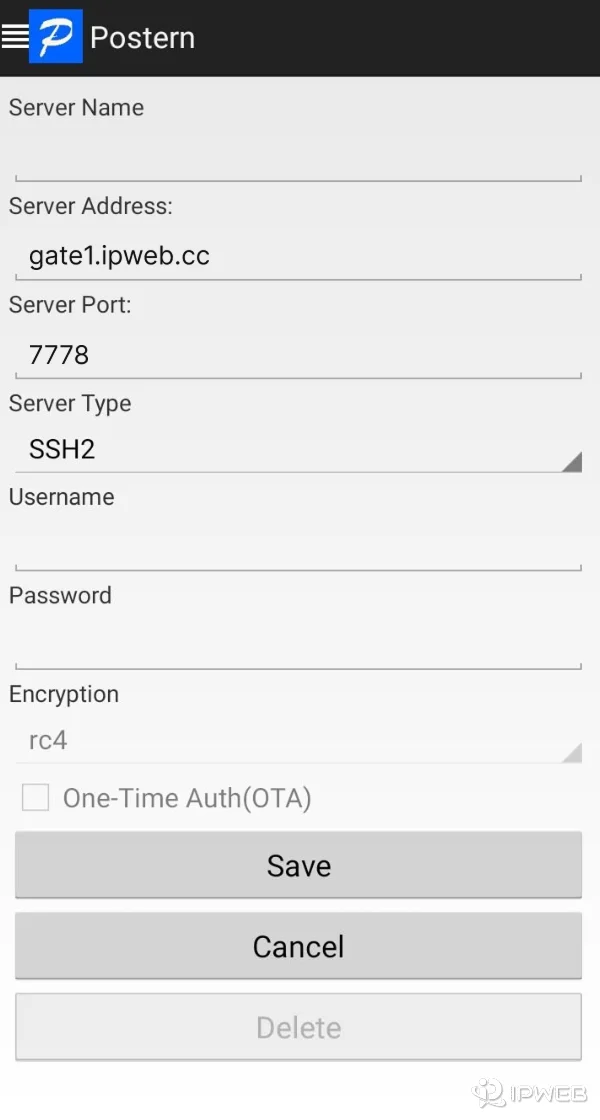 Postern代理参数填写页面