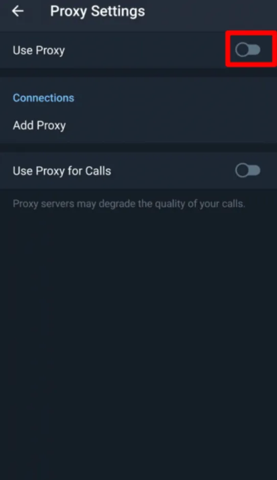 Telegram开启Use Proxy开关并点击添加代理示例图