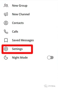 Telegram桌面端左上角菜单选择Settings选项示例图