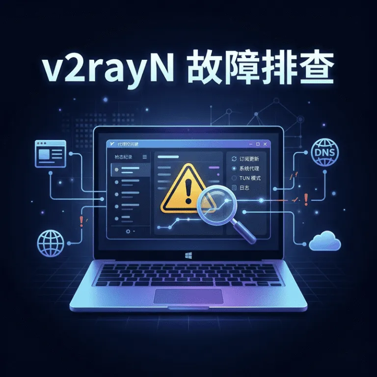 v2rayN Windows 故障排查指南：订阅更新失败、网页打不开、TUN 异常
