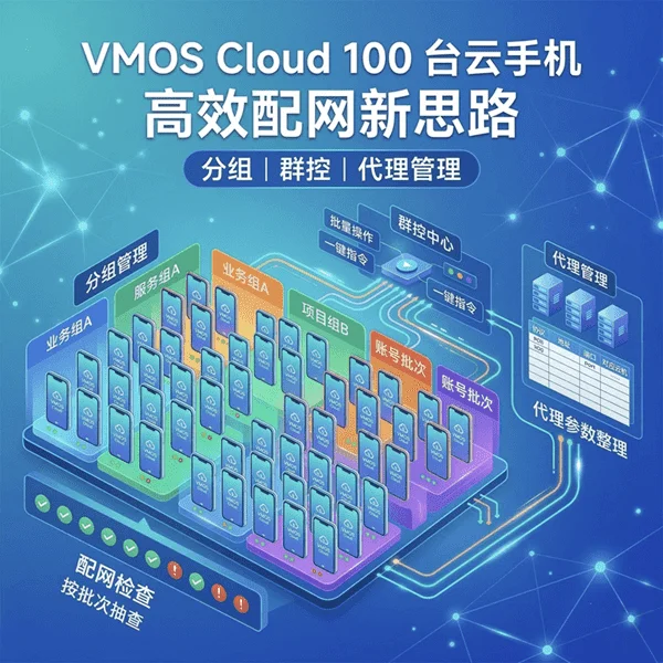 VMOS Cloud 100 台云手机怎么配网？批量分组、群控与代理管理
